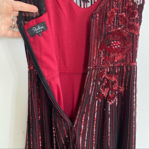 Parker Black Abba Sequin High Low Dress Black Red Size 0 - Picture 13 of 15